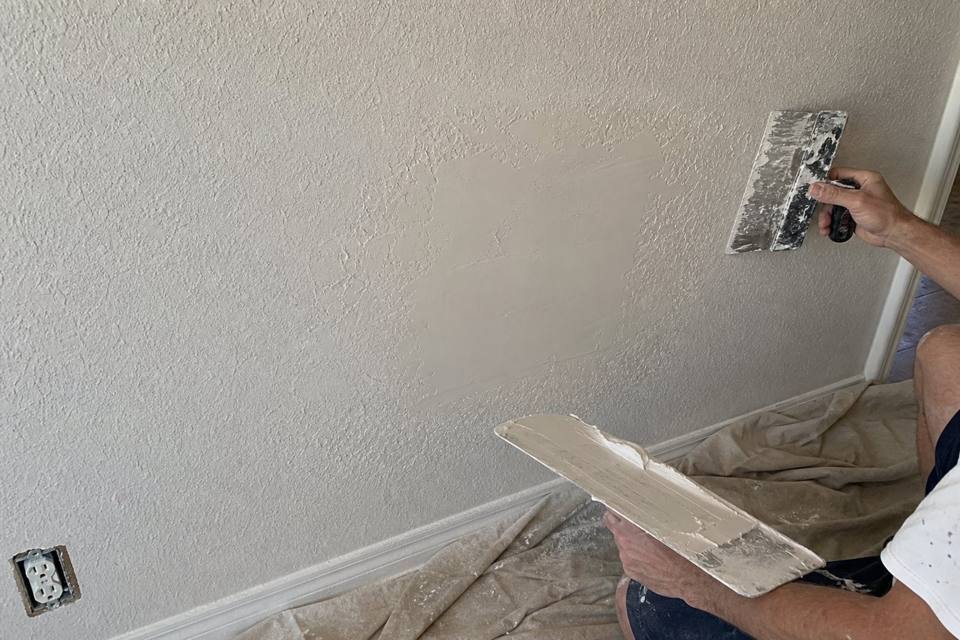 Texture matching on drywall repair in Vero Beach